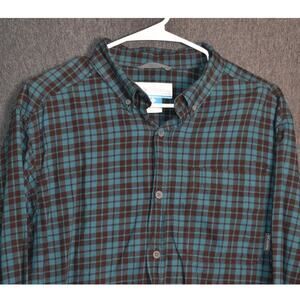 Columbia Men's Medium Plaid Flannel Long Sleeve Shirt Blue-Green Button Down